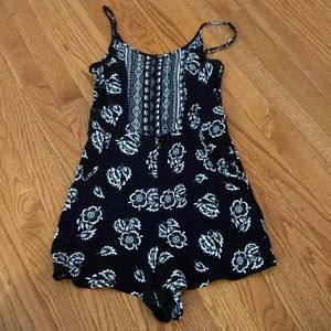 black and white floral pattern romper